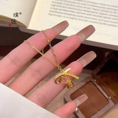 璞佐金店同款沙金蝴蝶结魔方项链女时尚精致高级感锁骨链送女友