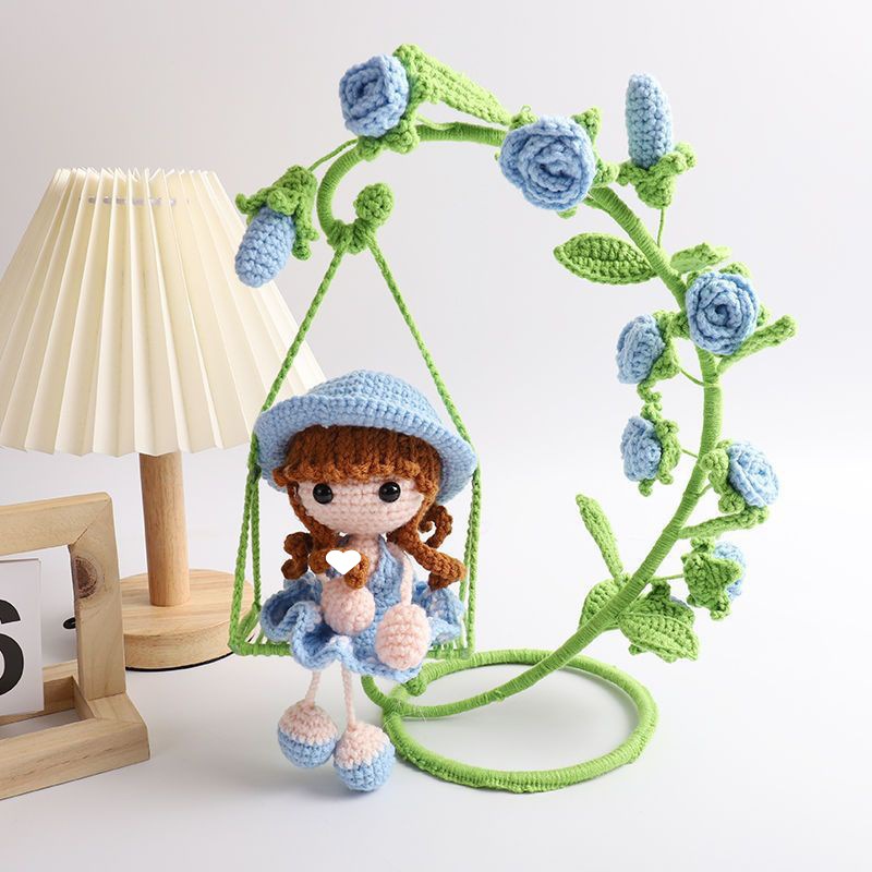 手工钩花花朵永生花套装diy手工钩织秋千吊DIY玩偶礼物鲜花