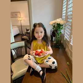 女童套装仿天丝A字背心加波点七分裤2025夏装新款外贸童装代发棉