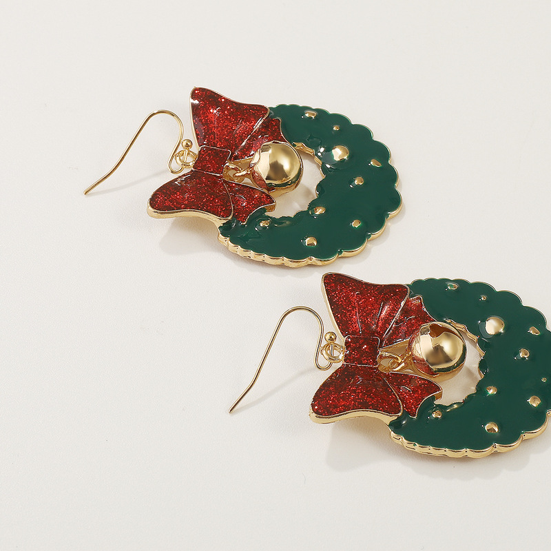 E12328christmas欧米の滴る油の蝶結びの鈴の花輪のイヤリングのクリスマスの復古の個性のイヤリング|undefined