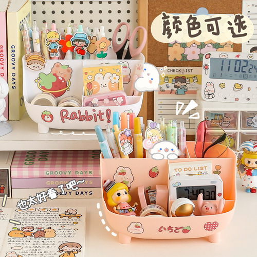 Cute pen holder girl student desk large capacity stationery pen barrel ins simple modern pen holder storage box