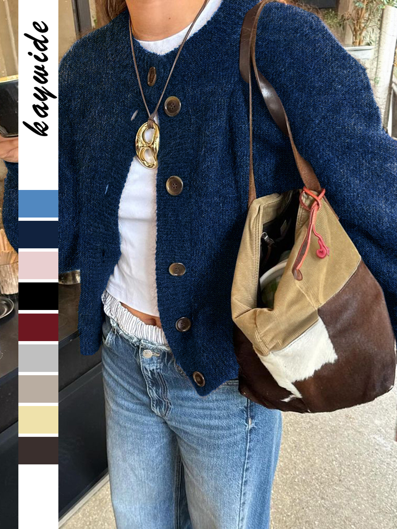 Kaikuo transfronterizo Europa y Estados Unidos botones de estilo casual camisa de lana suéter de mujer 2025 otoño y invierno estación independiente de Amazon