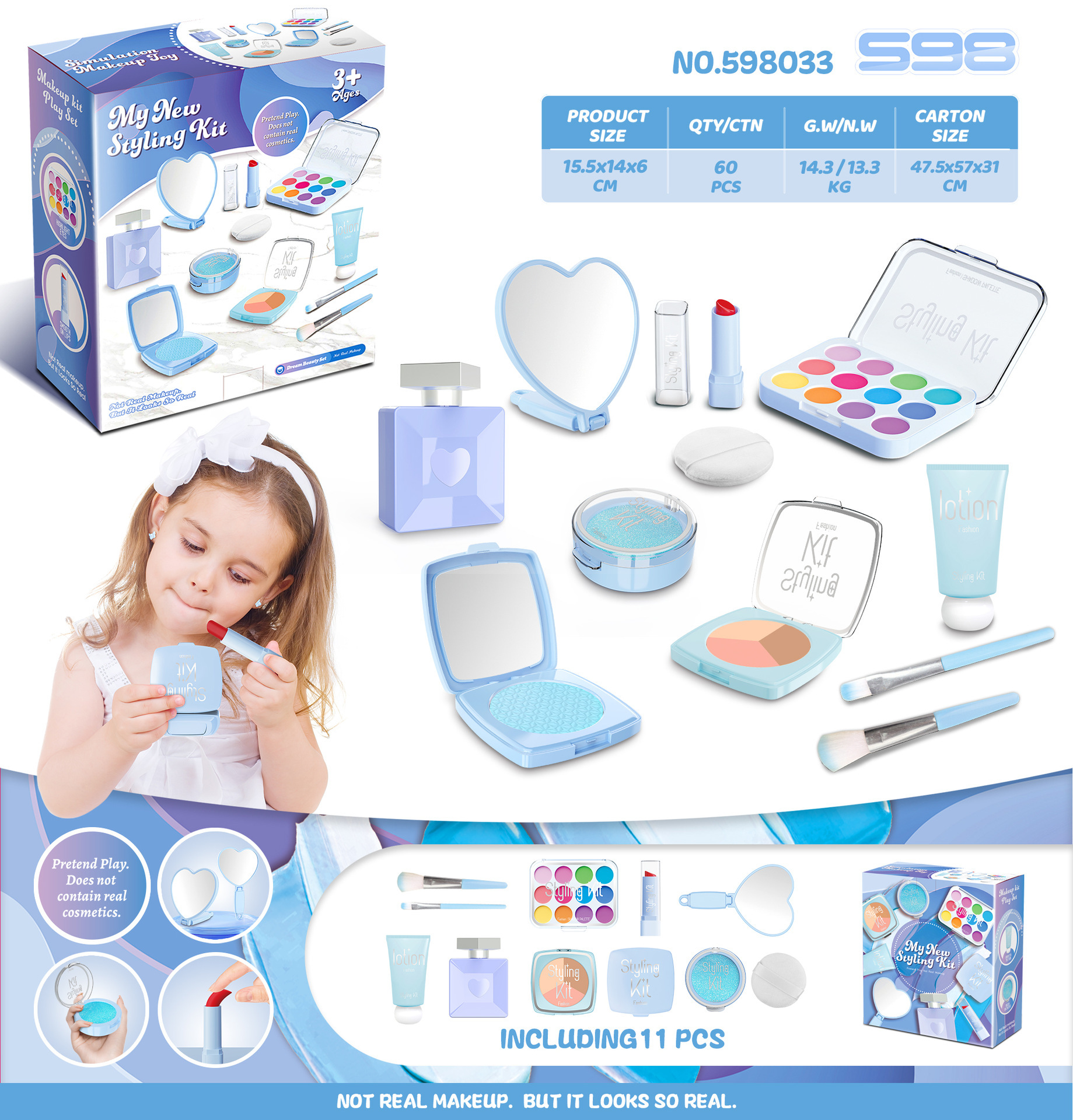 Nuevos productos transfronterizos para niños en el hogar simulación de juguetes de maquillaje para niñas con un conjunto de maquillaje sin líquido no esborrable rosa