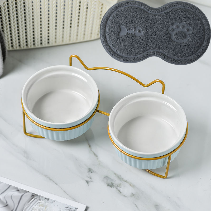 Cerámica doble cuenco cuello para perro y gato cuenco para mascotas cuenco para perros cuenco para perros cuenco para gatos cuenco alimentador para mascotas