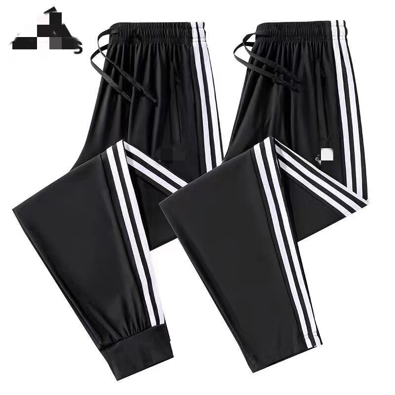 Cross-Border Popular Summer Ice Silk Pants for Men, Nylon Thin Loose Casual Three-Stripe Long Pants, Men's Straight-Leg Sports Pants Cross-Border Popular Summer Ice Silk Pants for Men, Nylon Thin Loose Casual Three-Stripe Long Pants, Men's Straight-Leg Sports Pants