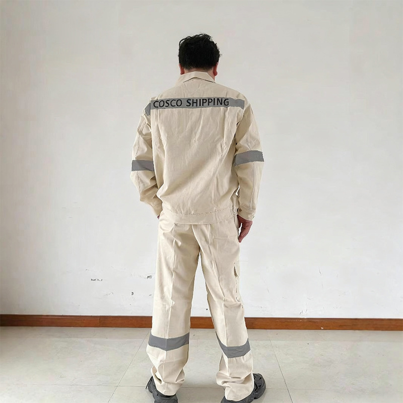 工厂批发棉加厚长袖劳保工作服套装米白色四季男士车间上班防护服|undefined