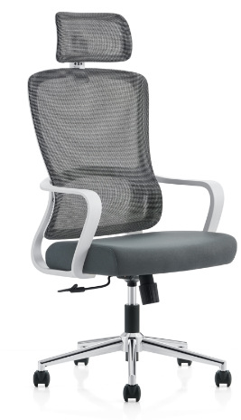 办公椅老板椅独立头枕久坐舒适固定扶手转椅电脑椅高弹网椅简约白