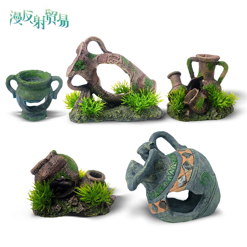 Olla de barro gastada, tanque de tortuga de pescado, decoración, paisaje, casa de peces de camarón, jarra de vino antigua y rota, venta caliente, celebridad de Internet, estilo caliente, acuario