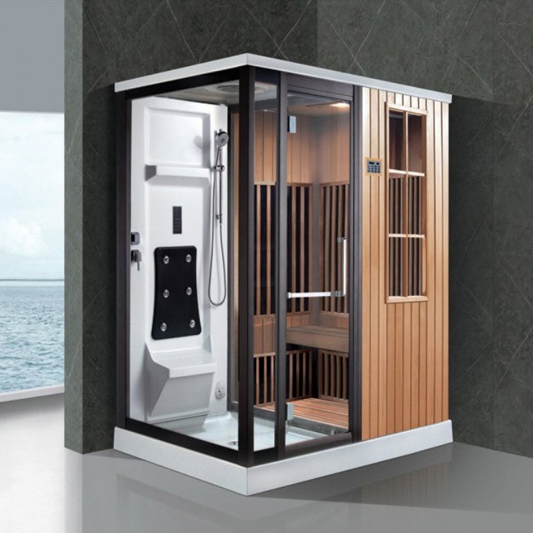Fábrica directa de madera de pino blanco hetox sala de ondas de luz sala de sauna baño independiente sala de ducha de doble uso