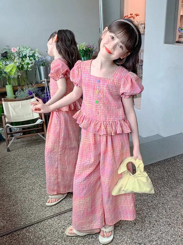 Traje de verano para niñas 2025 nuevo estilo occidental y de moda estilo nacional para niños Hanfu traje chino de dos piezas para niñas verano