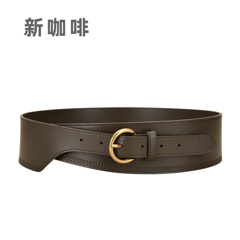 Vintage Genuine Leather Waist Belt For Women, Wide Decorative Leather Belt For Sweaters And Trench Coats, Cowhide Waist Cincher - Thumbnail 6