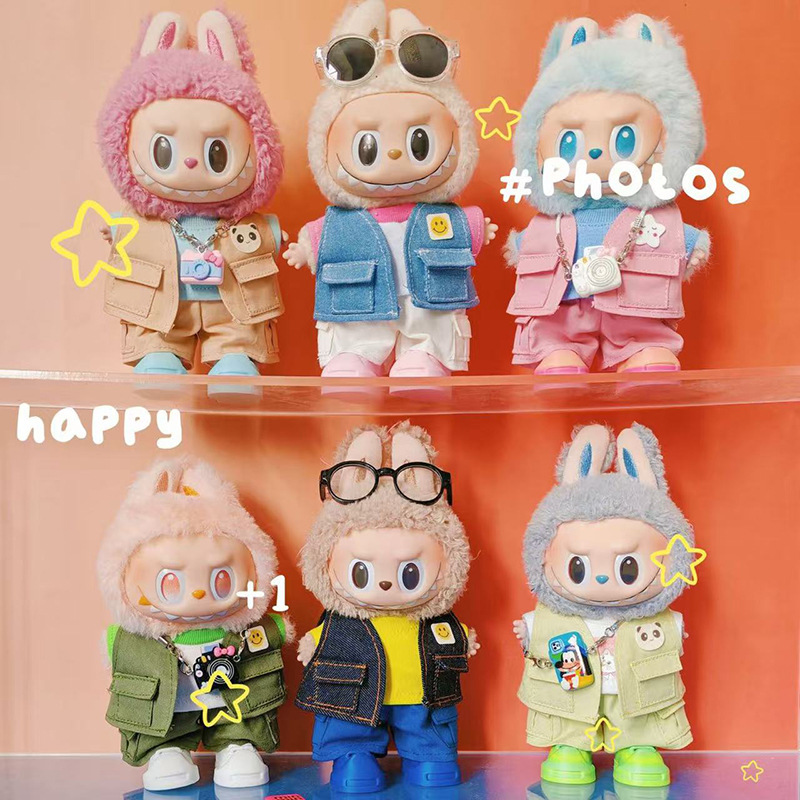 Labubu Doll Clothes Vinyl Doll Clothes 17cm Labubu Doll Change Clothes Cotton Doll Dress-Up Clothes Vest Overalls Shorts