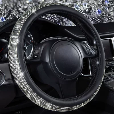 Steering wheel cover, Source Factory Cross-Border Rhinestone-Embellished Leather