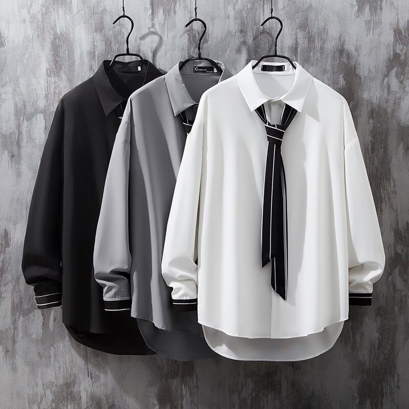 Northern Territory Wolf Shirt for Men, Long-Sleeved, Stylish Japanese-Style Dk Uniform, Niche Design, Thin and Loose Fit, with a Draping Effect, Hairstylist White Northern Territory Wolf Shirt for Men, Long-Sleeved, Stylish Japanese-Style Dk Uniform, Niche Design, Thin and Loose Fit, with a Draping Effect, Hairstylist White