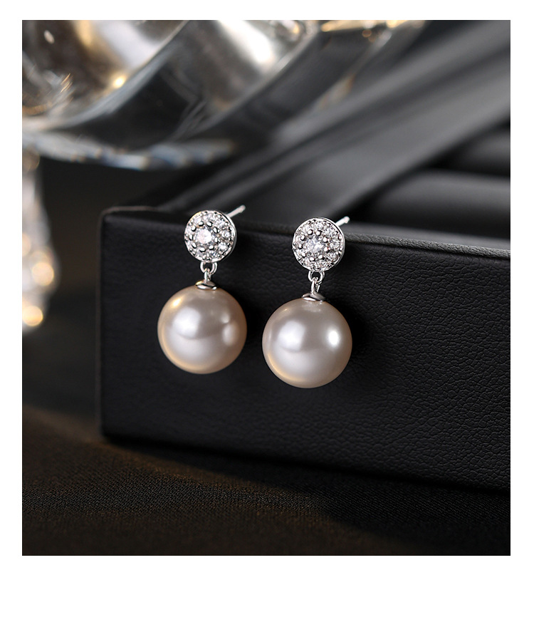 Shiny Style 1 Pair 925 Sterling Silver Pearl Zircon Geometric Drop Earrings