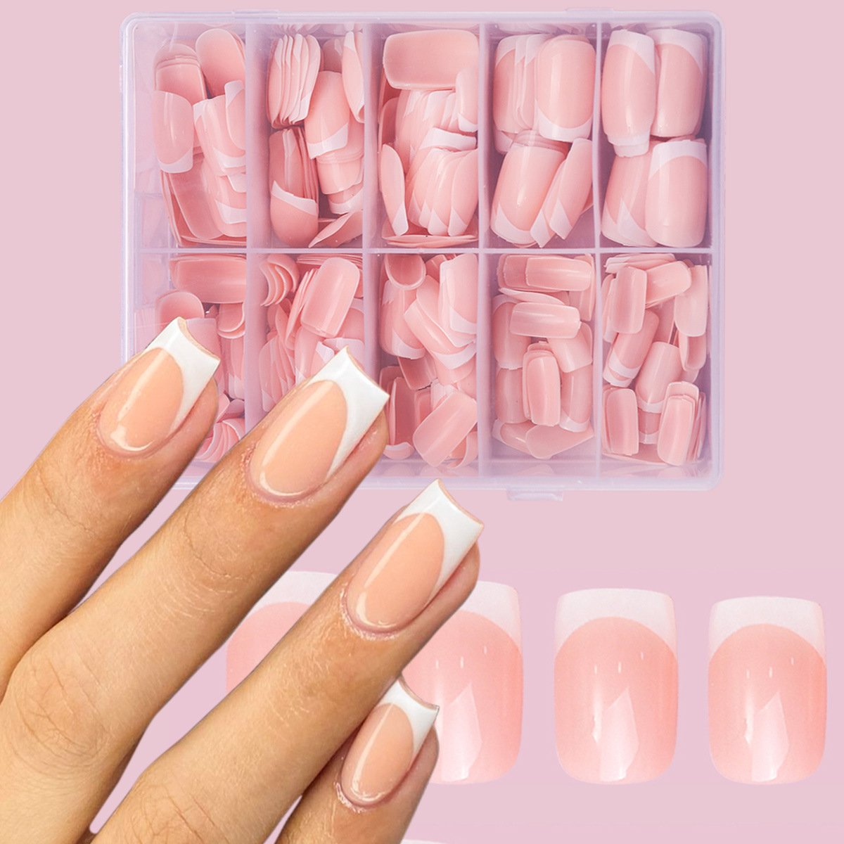 Fuente venta directa 240 piezas de parche para uñas desnudo rosa francés líneas de borde blanco simple y versátil al por mayor