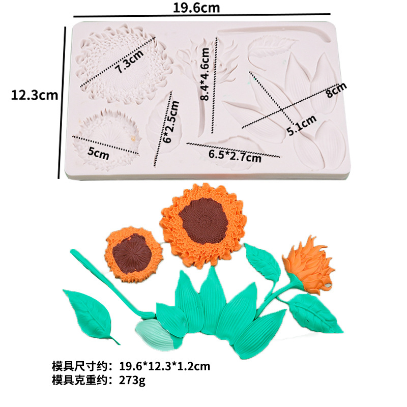Nuevo girasol hoja molde de silicona molde de decoración de pastel de flip molde de goteo de goma molde de chocolate seco pace