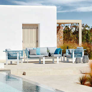 Nordic Outdoor Sofa Courtyard Villa Sales Office Balcony Three-person Leisure Sofa Outdoor Rattan Sofa Combination