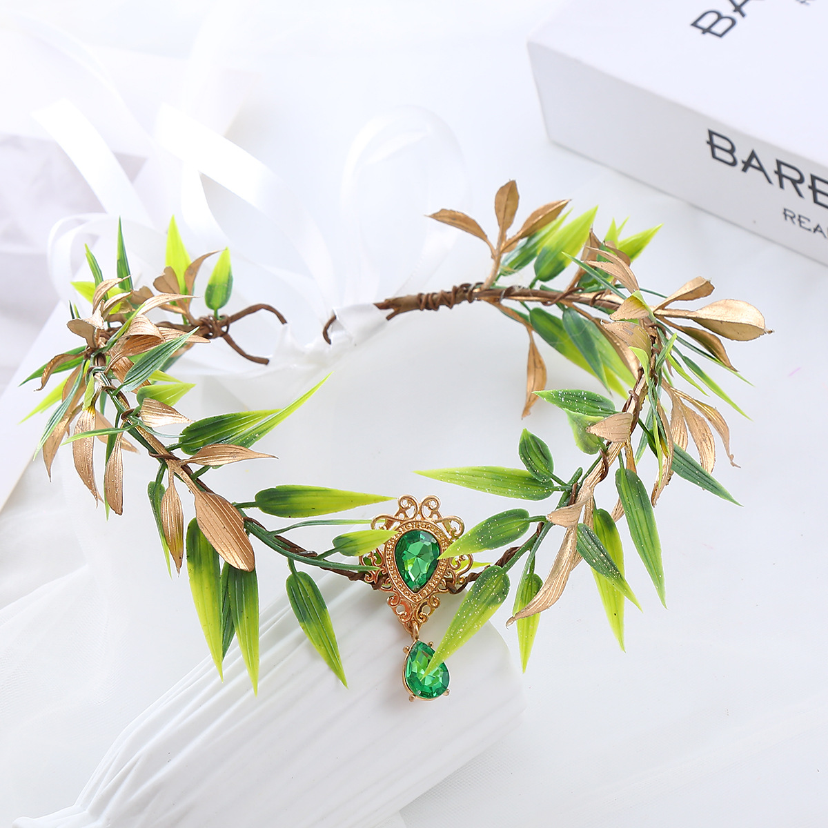 Women's Fairy Style Leaf Cloth Satin Iron Inlay Rhinestones Hair Band display picture 7