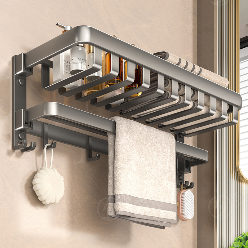 Factory Supply Space Aluminum Towel Rack Punch-free Toilet Bathroom Rack Foldable Bathroom Light Luxury Shelf Factory Supply Space Aluminum Towel Rack Punch-free Toilet Bathroom Rack Foldable Bathroom Light Luxury Shelf