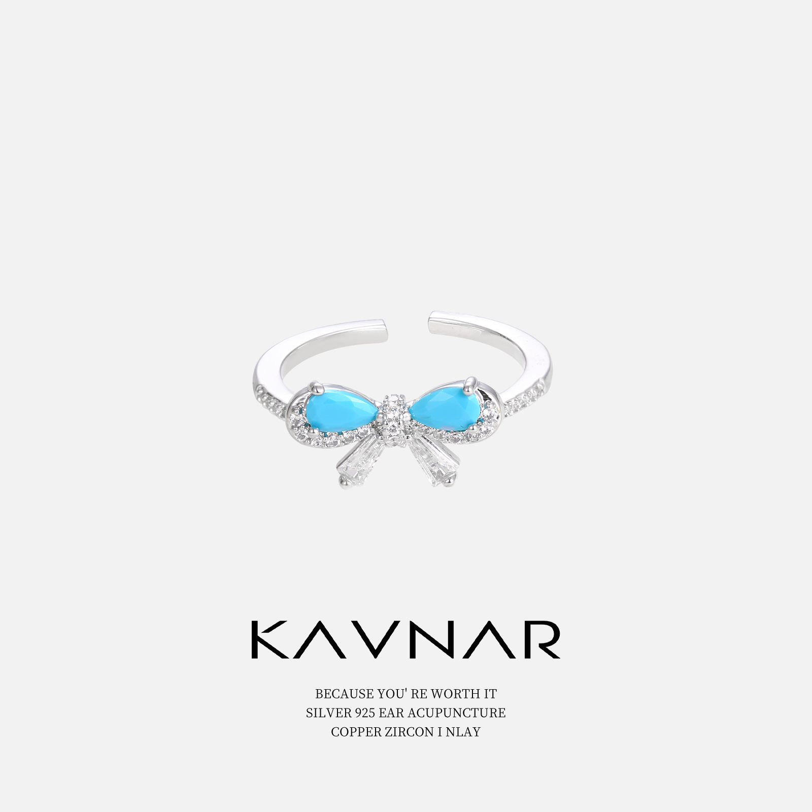 Turquoise adjustable ring with zircon with bow