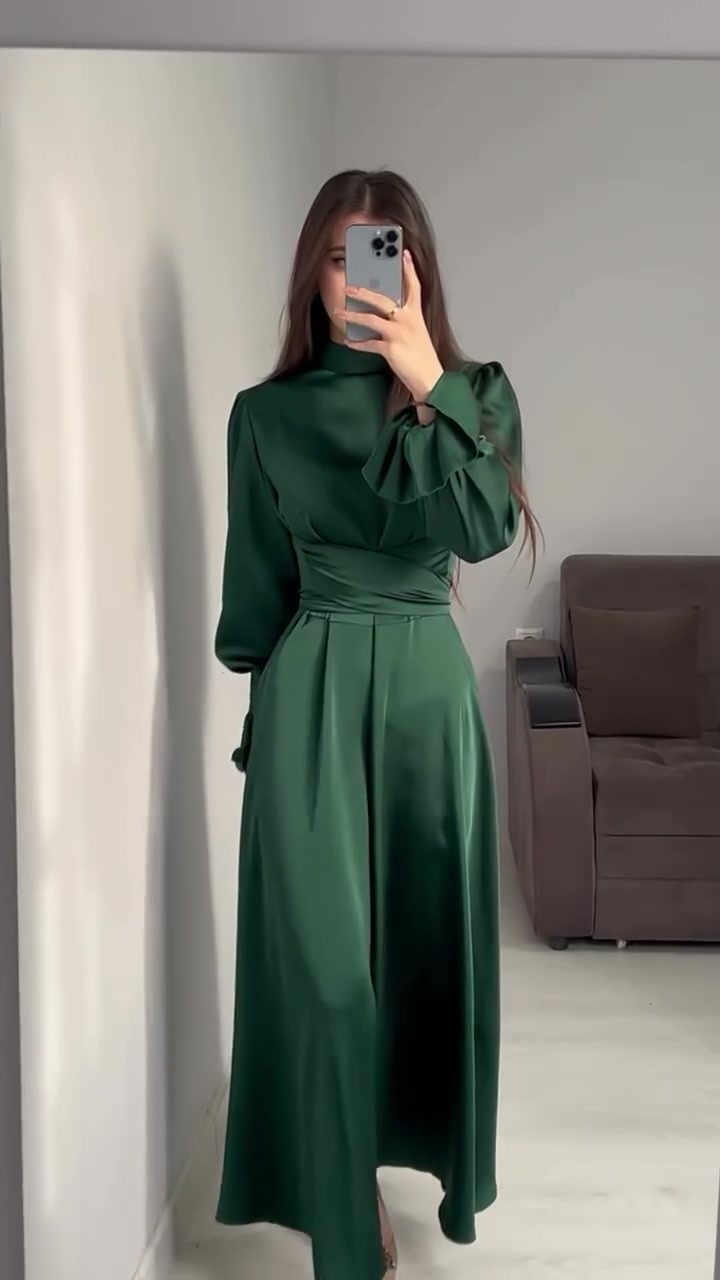 Femmes Robe Régulière Élégant Col Haut Manche Longue Couleur Unie Maxi Longue Robe Du Quotidien Rue display picture 1