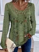 O 29516 Fashion Elegant Digital Print Lace Round Neck T ��