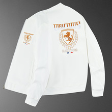 潮牌外套男白色重工战马刺绣夹克衫男装欧洲站韩版高端上衣男