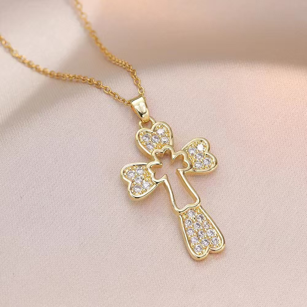 Wholesale Jewelry Shiny Cross Titanium Steel Zircon Inlay Pendant Necklace Cable Chain display picture 30