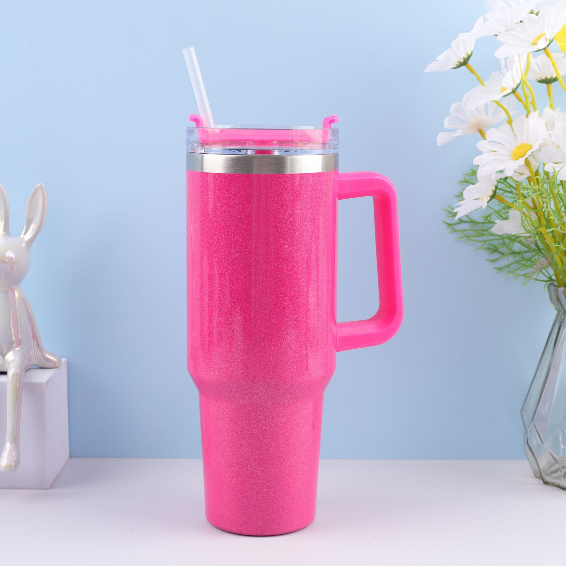 Cross-border 304 pintura del arco iris de acero inoxidable 40Oz Taza del coche paja gradiente hielo escudo Copa montado en el coche de gran capacidad termo taza