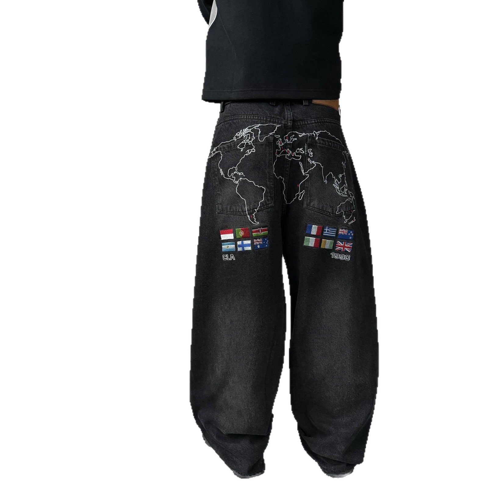 Europa y Estados Unidos transfronterizos estilo americano de la personalidad de la calle alta tendencia retro bordado jeans de moda y2k pantalones relajados casuales