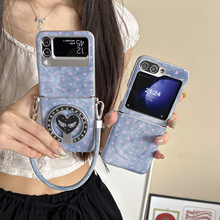 三星Galaxy zflip7牛仔纹爱心磁吸折叠屏手机壳适用zflip4/5/6代