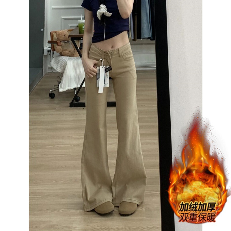 Plus Size American Retro Velvet Bootcut Jeans for Women in Autumn and Winter Fat mm Loose Low-Waist Slimming Look Draped Flared Pants