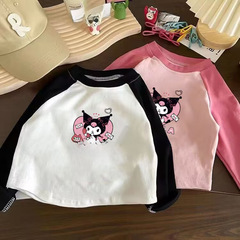 女童長袖t恤卡通印花上衣春秋季薄款寬鬆洋氣寶寶休閒外穿打底衫