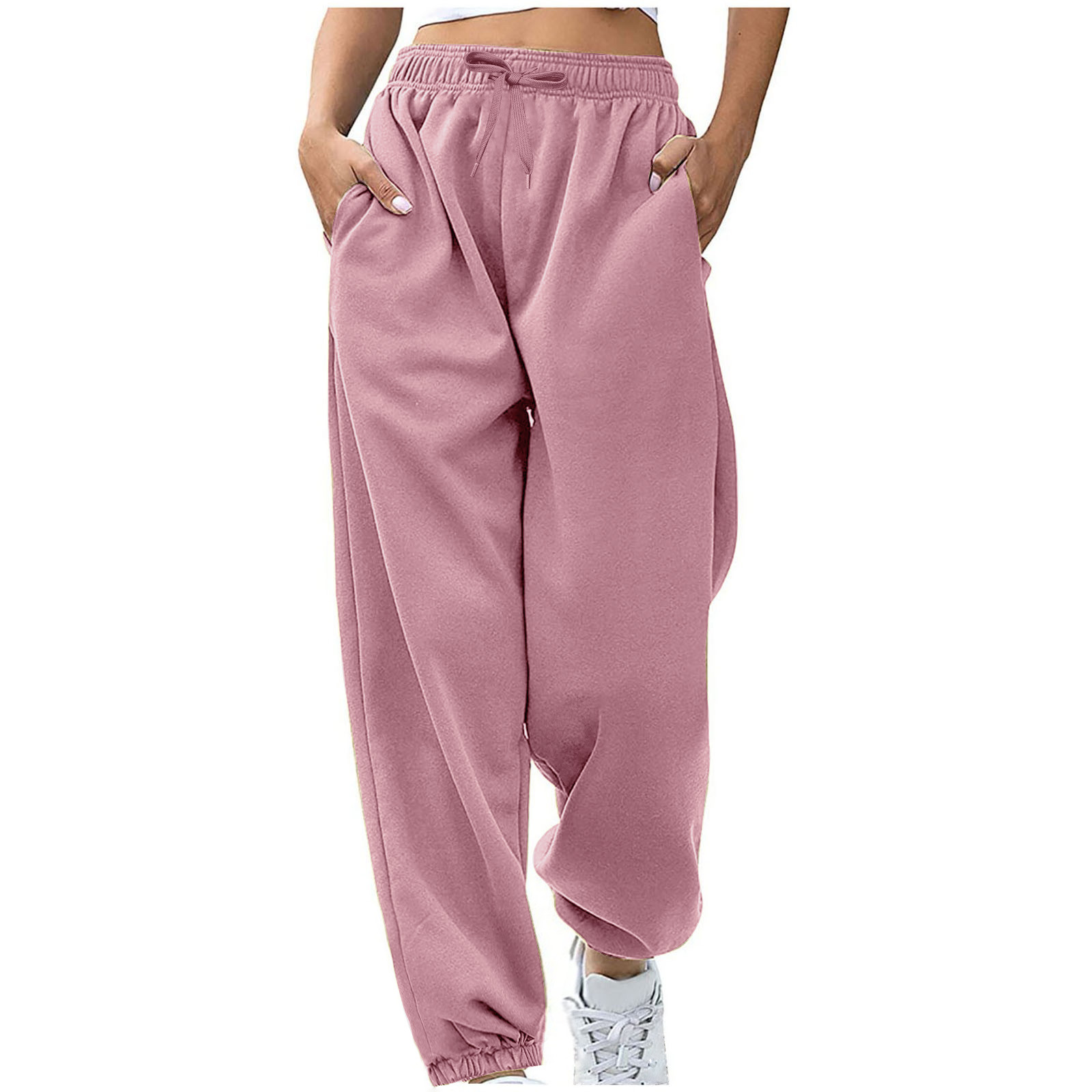 2024 Amazon Cross-border pantalones de mujer europea y americana cintura cuerda bolsillo vellón hogar ocio deportes pantalones sueltos en stock image 11