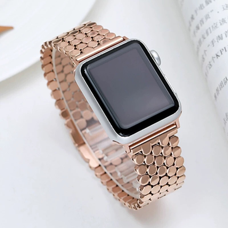 Suitable for Apple Iwatch76Se5432 Generation Fish Scale Pattern Honeycomb Metal Stainless Steel Watch Strap in Stock