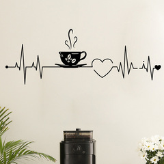 Foreign Trade Creative Coffee Heartbeat Study Cafe Milk Tea Shop Home Decor Wall Sticker Decal Self-adhesive Wholesale Cross-border