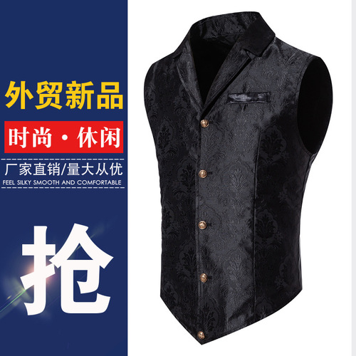 Ecode Men's Suit Vest, Men's Casual Front-Button Floral Print Slim Holiday Dress Jacket