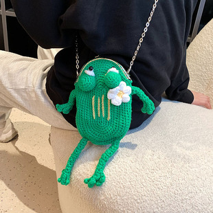 Frog clip bag new handmade woven bag women's finished cute coin purse mobile phone bag cross-border bag