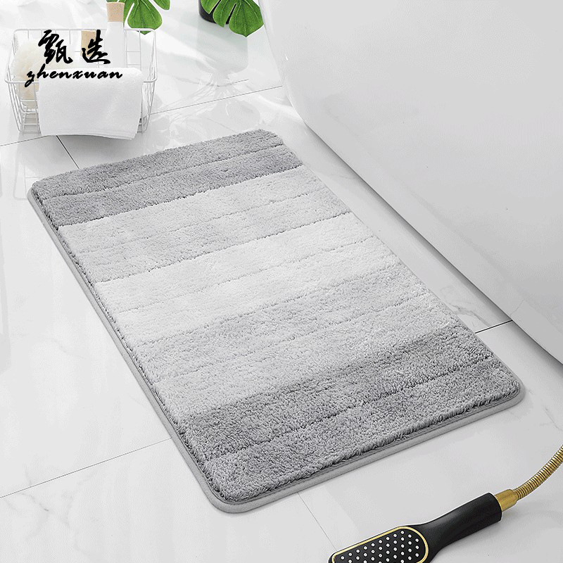Cross-border Simple Striped Flocking Carpet Home Bathroom Non-slip Floor Mat Toilet Door Mat Toilet Water Absorbent Foot Mat