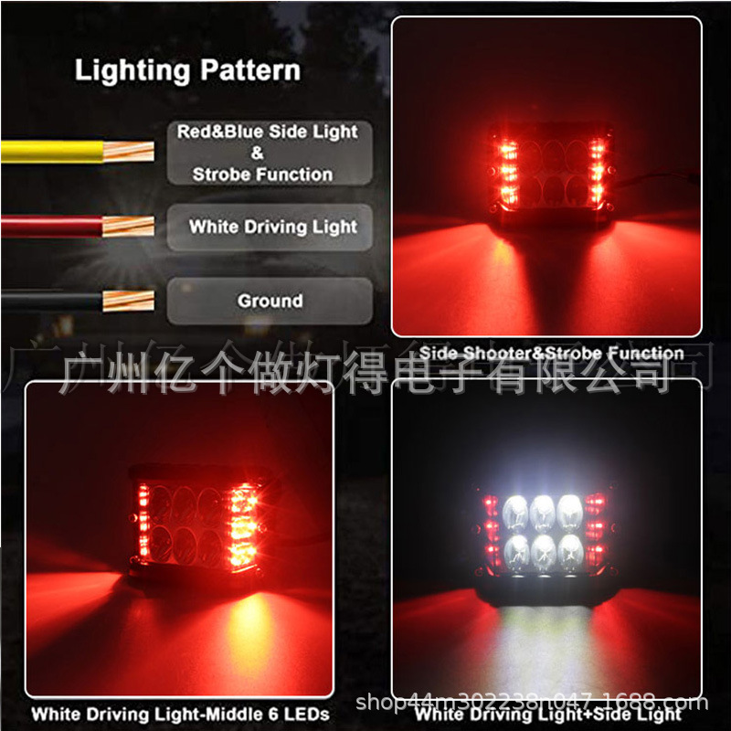 45WLED luz de trabajo luminosa de tres lados lado Luz de marcha diurna luminosa luz de destello proyector de luz lateral del vehículo todoterreno coche de caza