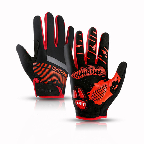 Outdoor sports bicycle long finger gloves touch screen nylon breathable liquid silicone shock-absorbing spring and summer cycling gloves