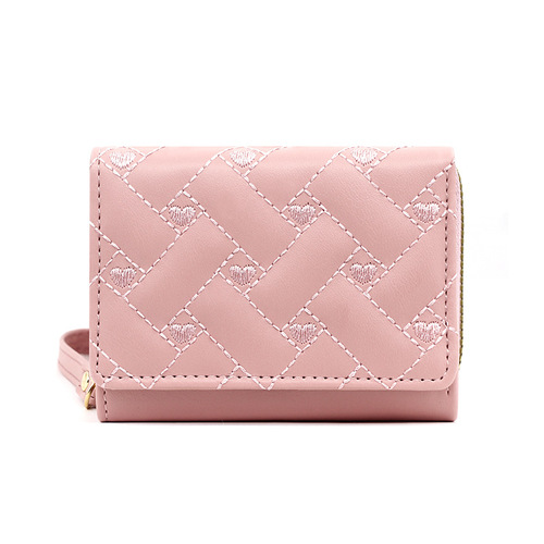 New women's short wallet simple embroidered love PU tri-fold bag card bag multi-card slot wallet wallet wholesale