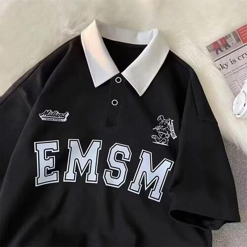 Summer American Trend Polo Shirts for Youth, Popular Half-Sleeve Solid Color Casual Collar-Up Loose and Slim-Fitting T-shirts