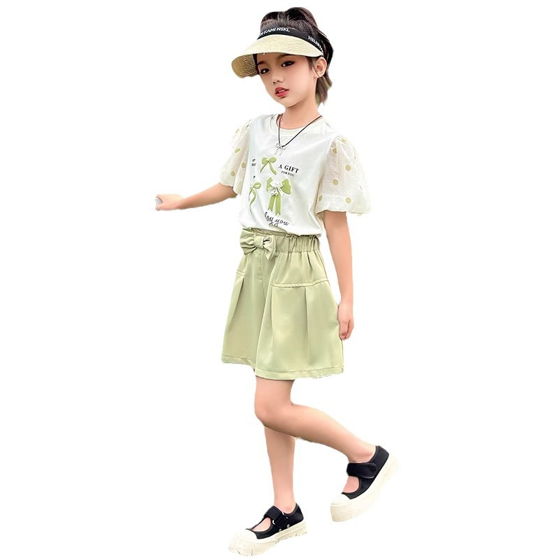 Girls' 2024 New Internet Celebrity Street Fried Children's Summer Clothing, Short Sleeve Two Piece Set_voghion.com