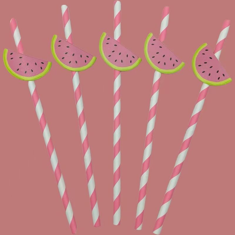 Papel de fiesta desechable degradable fresas sandía sopa dulce pastel cóctel paja decoración