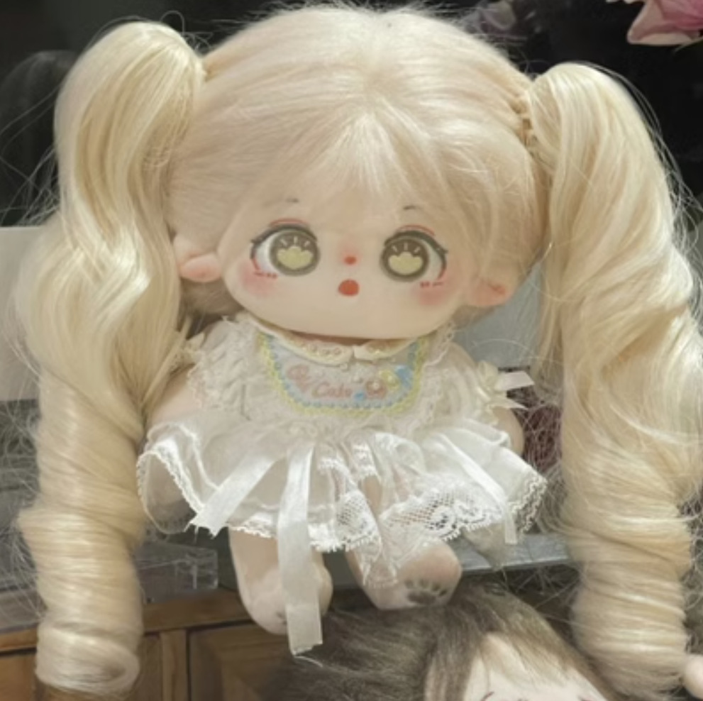 20cm algodón muñeca peluca Cola de Caballo Pelo Largo doble cola de caballo rizado en forma de humano clip de garra en stock