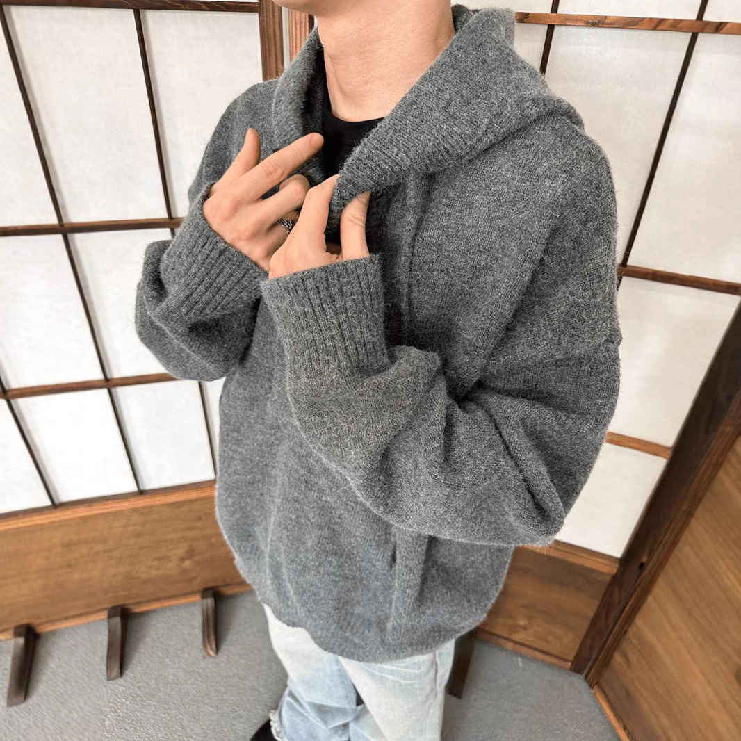 2024 otoño nuevo suéter encapuchado de viento perezoso pareja de hombre multifuncional camisa de punto suelta chaqueta de abrigo abrigo