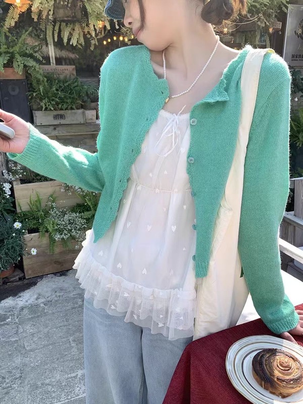 2025年初春新款韩系圆领薄款毛衣小外套女春季马海毛减龄针织开衫|undefined