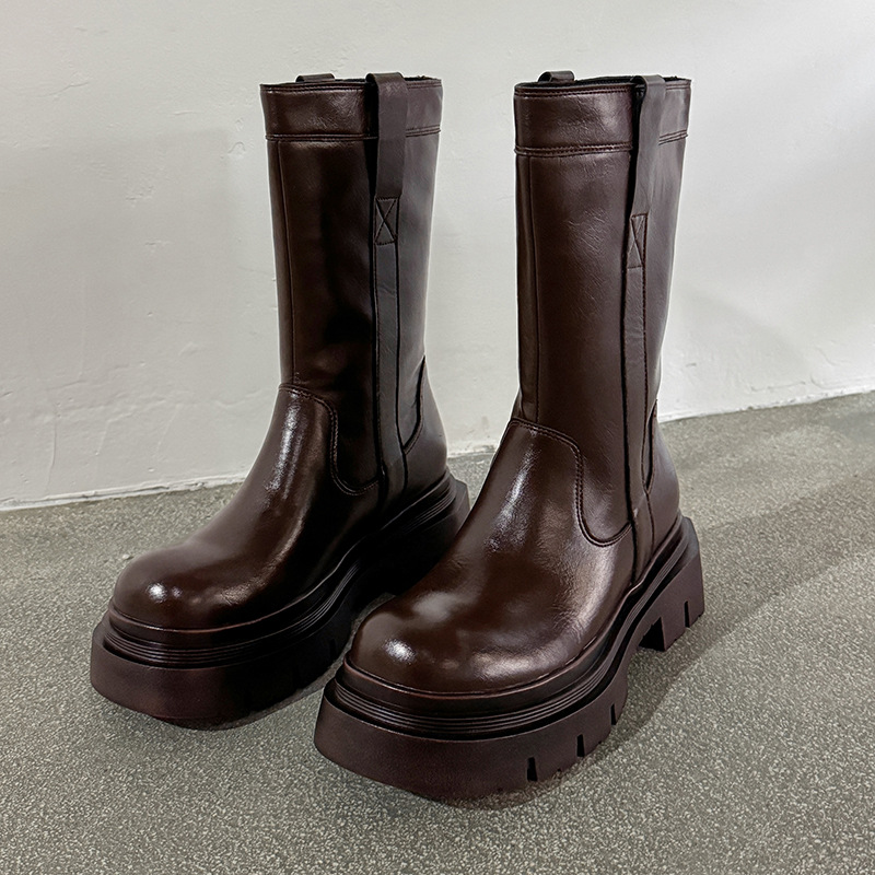 Retro full leather short boots
